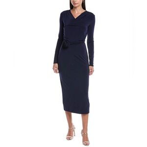Marella Navy Long Sleeve Wrap Style Midi Dress Size L New With Tags